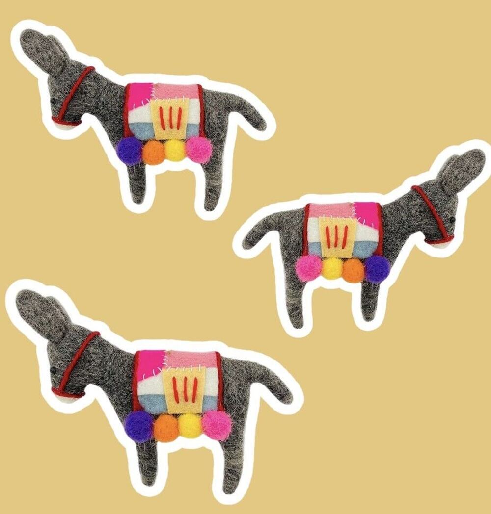 Donkey Christmas Ornament by St Nicholas Square Wool Burro Set Of 3